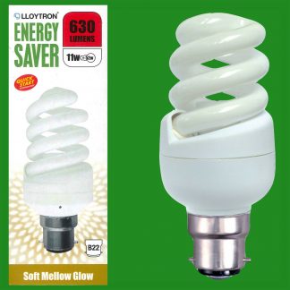 4x 11W Quick Start Low Energy Spiral Light Bulbs B22 Warm White CFL Lamps