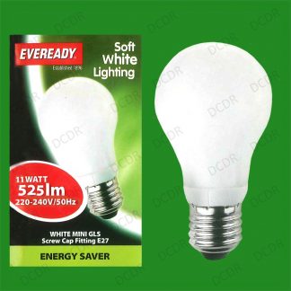 6x 11W Low Energy CFL Mini GLS 3500K White Light Bulbs ES E27 Edison Screw Lamps