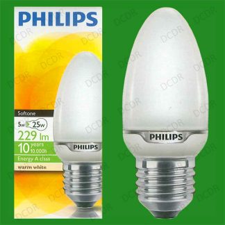 2x 5W Philips Low Energy Power Saving CFL Candle Light Bulbs E27 ES Screw Lamps