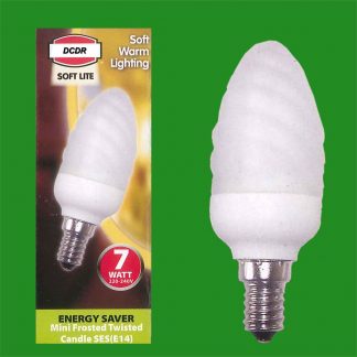 2x 7W Low Energy CFL Mini Frosted Twisted Candle Light Bulbs E14 SES 2700K Lamps