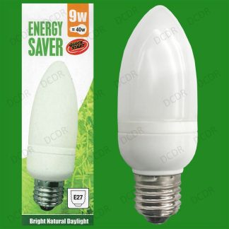 12x 9W Low Energy CFL Candle 5600K Daylight White, SAD, ES, E27 Light Bulb Lamp