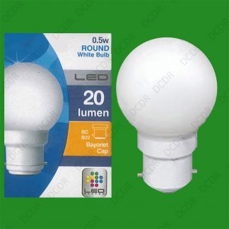 1x 0.5W White Coloured BC B22 LED Round Golf Ball Festoon Light Bulb Lamp