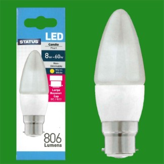 4x 8W (=60W) Pearl Candle Energy Saver LED BC B22 Bayonet Cap Light Bulb Lamp