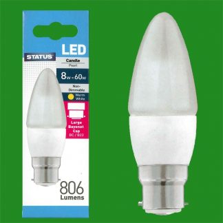 6x 8W (=60W) Pearl Candle Energy Saver LED BC B22 Bayonet Cap Light Bulb Lamp