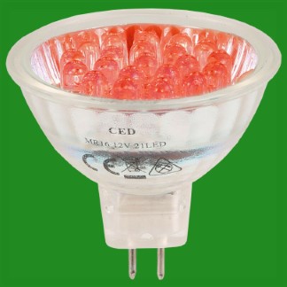 4x 2W 21 LED Red Coloured 12V MR16 GU5.3 Instant On Spot Down Light Bulbs Lamps