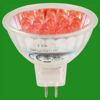 12x 2W 21 LED Red Coloured 12V MR16 GU5.3 Instant On Spot Down Light Bulbs Lamps