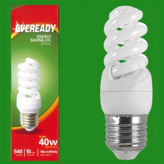 10x 11W (=40W) Energy Saving CFL Spiral ES E27 Edison Screw Light Bulb Lamp