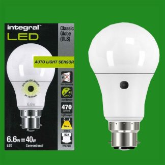6.6W (=40W) LED GLS Dusk Till Dawn Sensor Security Night Light Bulb, BC B22 Lamp