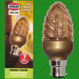 10x 7W Low Energy CFL Gold Twisted Candle BC B22 Bayonet Cap Light Bulb Lamp