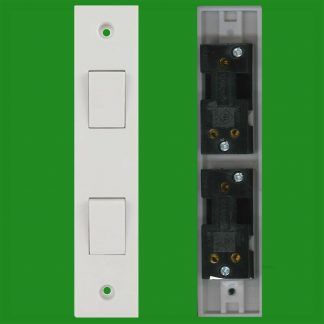 2 Way 2 Gang White Plastic Architrave Horizontal Wall Light Switch 10A