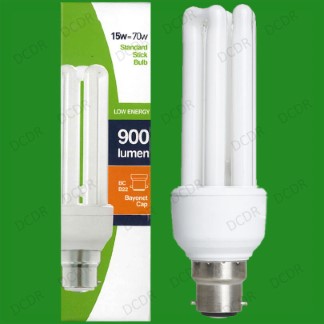 8x 15W Low Energy Power Saving CFL Stick Light Bulbs lamp, Bayonet Cap B22 BC