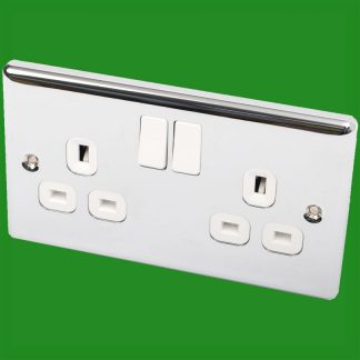 2 Gang, Polished Chrome Switched 13A Double Mains UK Wall Power Socket Outlet
