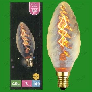 40W Antique Vintage Gold Twisted Candle Dimmable Light Bulb SES E14 Retro Lamps