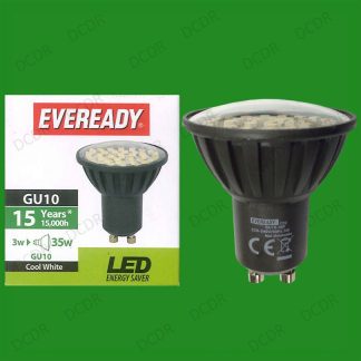 6x 3W Eveready LED 6500K Daylight White GU10 Instant On Spot Light Bulbs Lamps