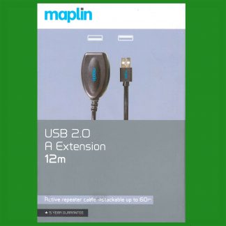 Maplin 2.0 USB A Extension 12M Cable Repeater, Stackable, Mobile Devices Adapter