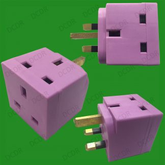 Violet 2 Way 13 Amp UK Mains 3 Pin Plug Socket Splitter Adaptor, TV, Laptop