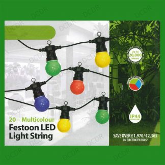14.5M 20 Coloured LED Lights Outdoor Indoor Festoon Party String Lighting Xmas