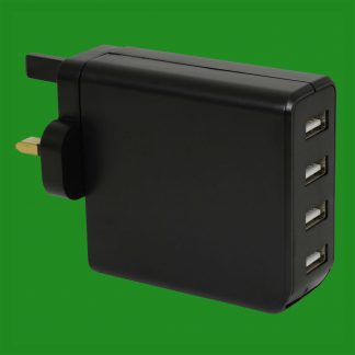 4.8A Four USB Port 3 Pin Plug UK Mains Wall Charger Adaptor Samsung Apple Tablet