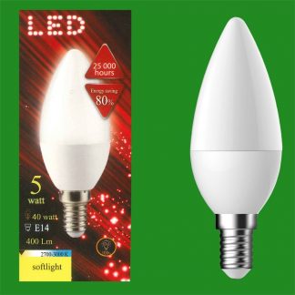 5W (=40W) LED 2700K Warm White Candle SES E14 Edison Screw Light Bulb Lamp
