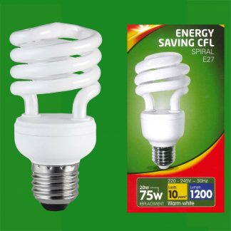 6x 20W (=75W) Low Energy CFL Spiral Light Bulb ES E27 Edison Screw Lamp