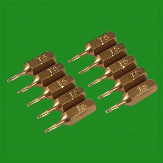 4x T5 25mm Gold Screwdriver Bits Titanium Coated 1/4" Torx Drive S2 Steel