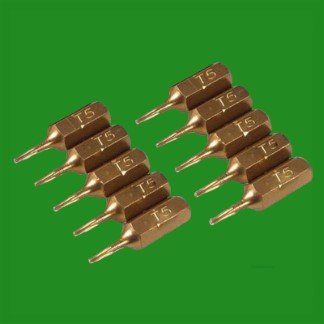 8x T5 25mm Gold Screwdriver Bits Titanium Coated 1/4" Torx Drive S2 Steel