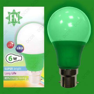 2x 6W LED Green Coloured GLS A60 Light Bulb Lamp BC B22, Low Energy 110 - 265V
