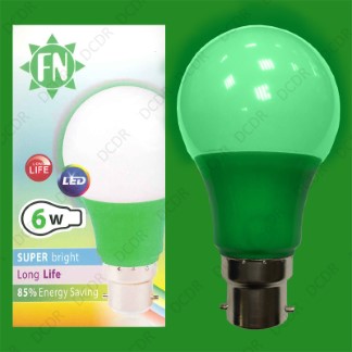 10x 6W LED Green Coloured GLS A60 Light Bulb Lamp BC B22, Low Energy 110 - 265V
