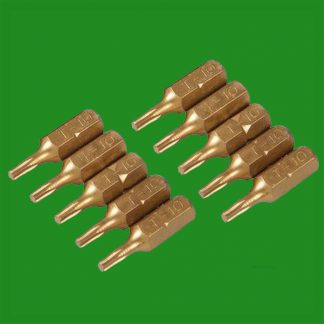 8x T10 25mm Gold Screwdriver Bits Titanium Coated 1/4" Torx Drive S2 Steel