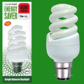 4x 11W Spiral CFL Low Energy 5600K Daylight BC B22 Bayonet Cap Light Bulb Lamp