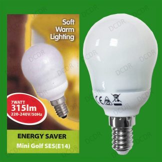 2x 7W Low Energy CFL Round Mini Golf Light Bulbs SES E14 Small Edison Screw Lamp