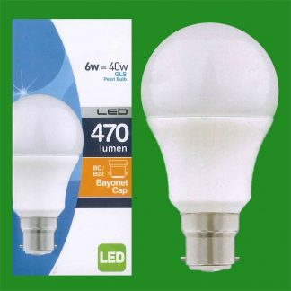4x 6W (=40W) Pearl LED A60 GLS Globe Bayonet Cap BC B22 Light Bulb Lamp, 470lm