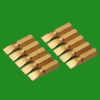 4x Slotted 5x25mm Gold Screwdriver Bits Titanium Coated 1/4" Drive S2 Steel