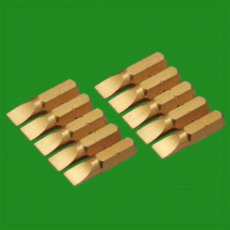 8x Slotted 5x25mm Gold Screwdriver Bits Titanium Coated 1/4" Drive S2 Steel