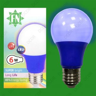 6x 6W LED Blue Coloured GLS A60 Light Bulb Lamp ES E27, Low Energy 110 - 265V