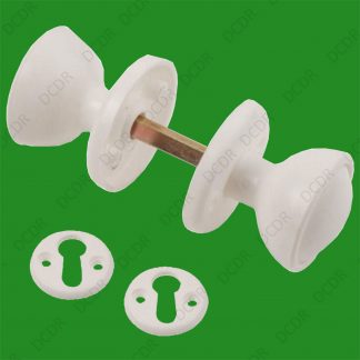 48mm White Plastic Bakelite Mortice 2 Round Door Handle Knobs Set Retro Style
