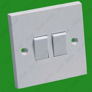 1x 2 Gang 2 Way 230V 10A White Plastic Light Lighting Switch, BS 60669