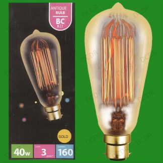 40W Gold Antique Vintage Style Squirrel Cage Dimmable Light Bulb BC B22 Lamps