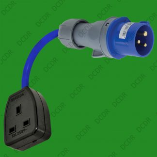 16A Caravan Plug to 13A 3 Pin Trailing UK Mains Socket, Adaptor CEE 1.5mm 3 Core