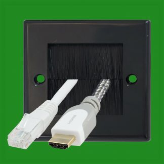 2x Single 1 Way Gang Black Brush Plate TV, AV Cable Tidy Entry Wall Mount Outlet
