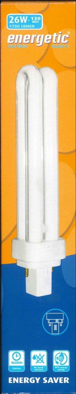 26W = 130W G24 Cool White Energy Saver Double U Shaped Tube Light Bulb Lamp