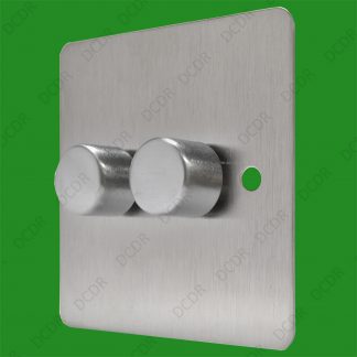 1x Brushed Steel 2 Gang 2 Way Lighting Lamp Dimmer Switch Knob 40-400W; 220-240V