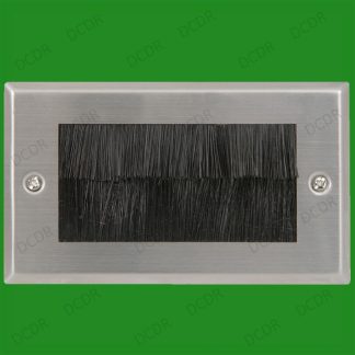 2 Gang, Brushed Steel, Brush Plate, Cable Tidy Entry, TV, AV, Double Wall Outlet