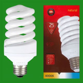 8x 25W (=120W) CFL 4000K Cool White Spiral ES E27 Edison Screw Light Bulb Lamp