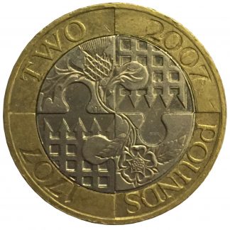 2007 UK £2 Acts of Union England & Scotland 300 Year Anniversary Two Pound Coin