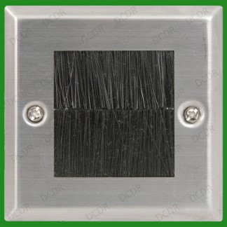 1 Gang, Brushed Steel, Brush Plate, Cable Tidy Entry, TV, AV, Single Wall Outlet