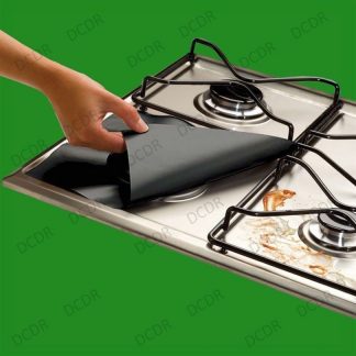 4x Gas Hob Cover/Liner: Reusable Non Stick Silicone Dishwasher Safe - Black