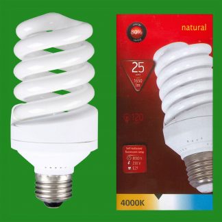 10x 25W (=120W) CFL 4000K Cool White Spiral ES E27 Edison Screw Light Bulb Lamp