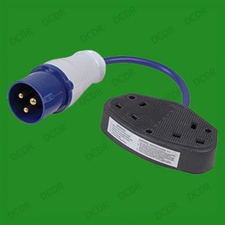 16A Caravan Plug to 2 Gang 13A 3 Pin Trailing UK Mains Socket, Adaptor CEE, 230V