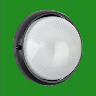 Black Round Circular Aluminium IP44 Bulkhead Outdoor Garden Security Wall Light